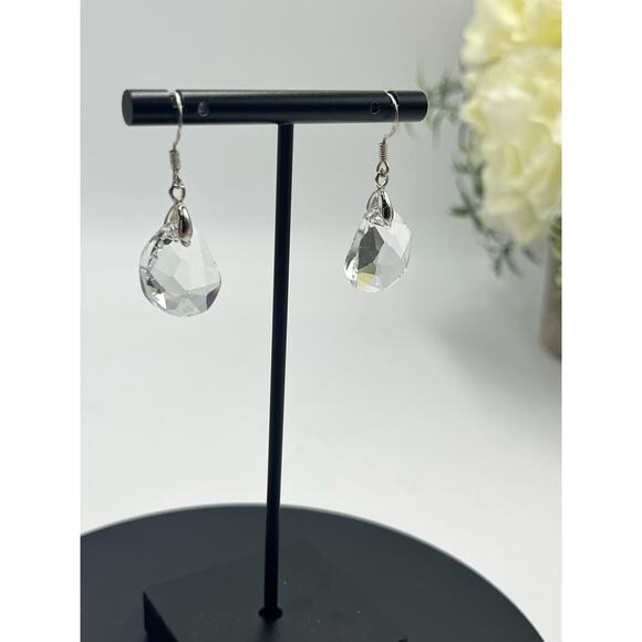 Sterling Silver 925 Clear Crystal Dangle Drop Earrings - Picture 5 of 9